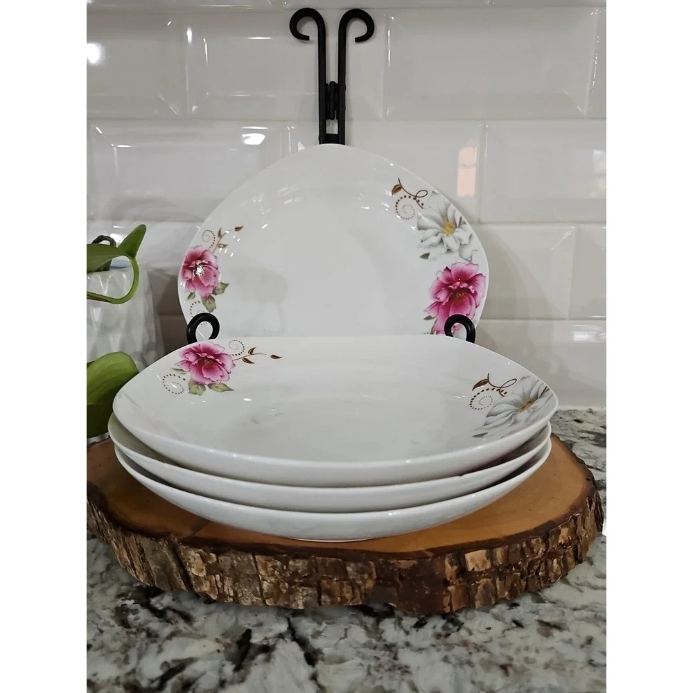 Vintage Japanese White And Pink Floral Serving Or Soup Bowls SET OF 4